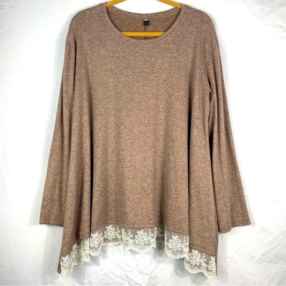 Women’s Lace Long sleeve A-line Tunic Top Taupe - Picture 2 of 7